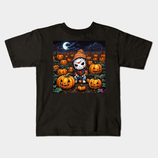 JASON IN THE PUMPKIN PATCH Kids T-Shirt by Morrigan Austin